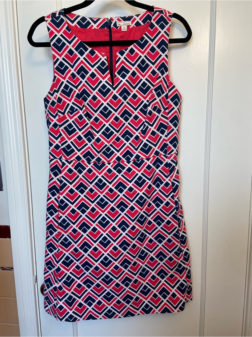 GAP Navy & Pink Sleeveless Geometric Shift Dress Sz 10
